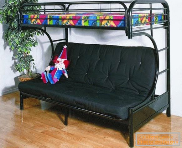 Letto a soppalco nero con divano interno