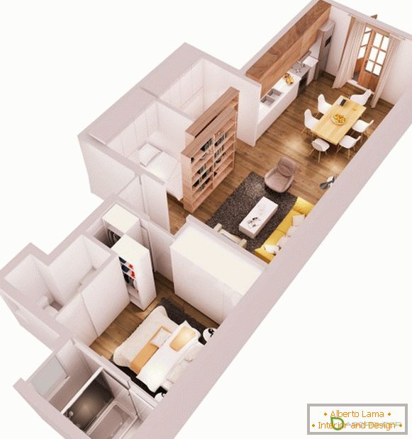 Layout di un appartamento con una camera da letto